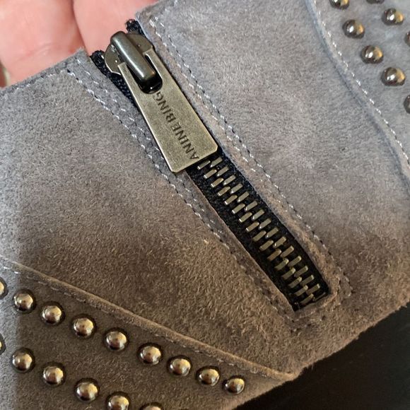 Annie Bing Low Charlie Gray Studded Suede Ankle Booties - Picture 11 of 16